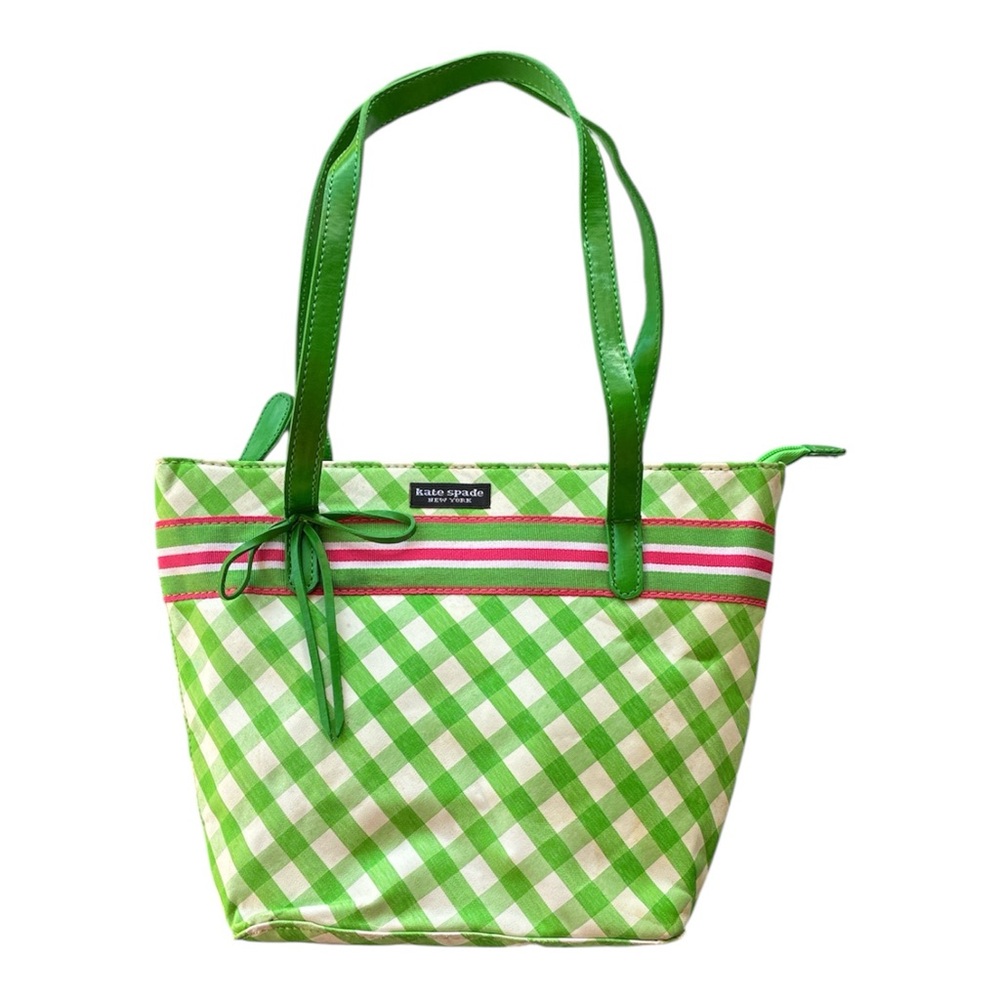 Kate Spade Tote Bag Purse Green Checkered Preppy Spring Summer Colorful Chic
